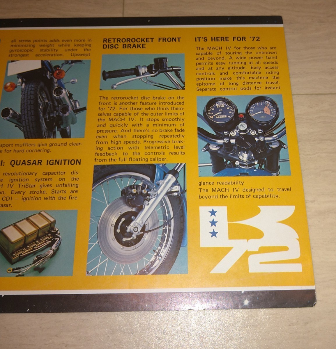 【1972年当時物 日本製】Kawasaki 750 Mach IV 海外市場用 カタログ カワサキ 750SS マッハ IV クラシックバイク 旧車 2ストトリプル3発_画像5