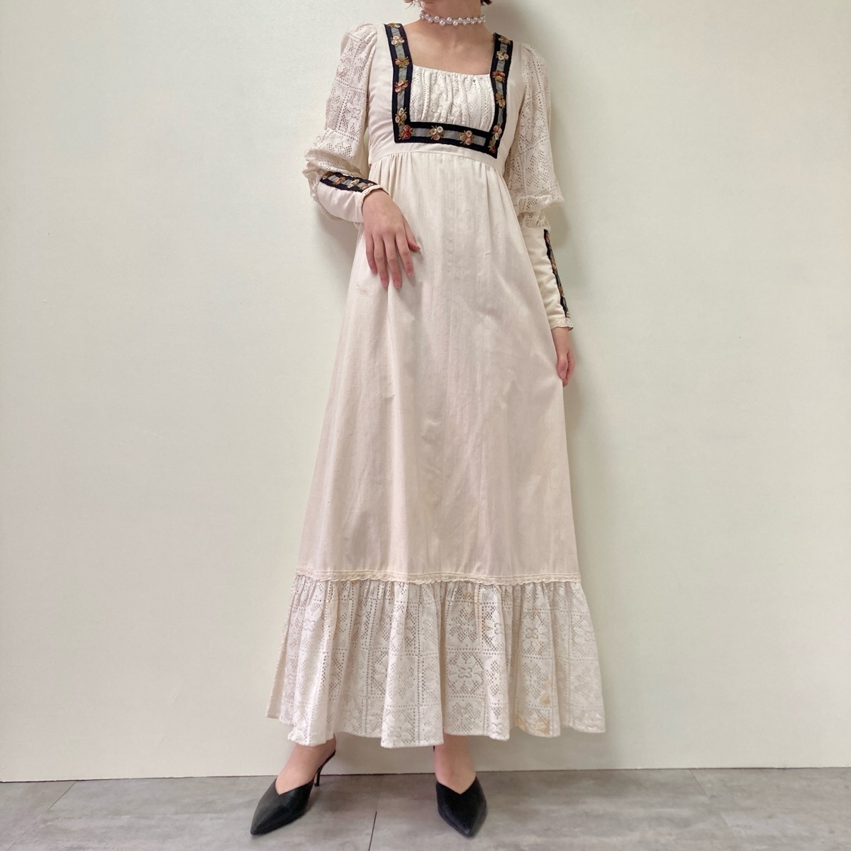 古着 70年代 ガンネサックス GUNNE SAX Jessica マキシ丈 長袖 フレア ワンピース レディースM ヴィンテージ /eva000592