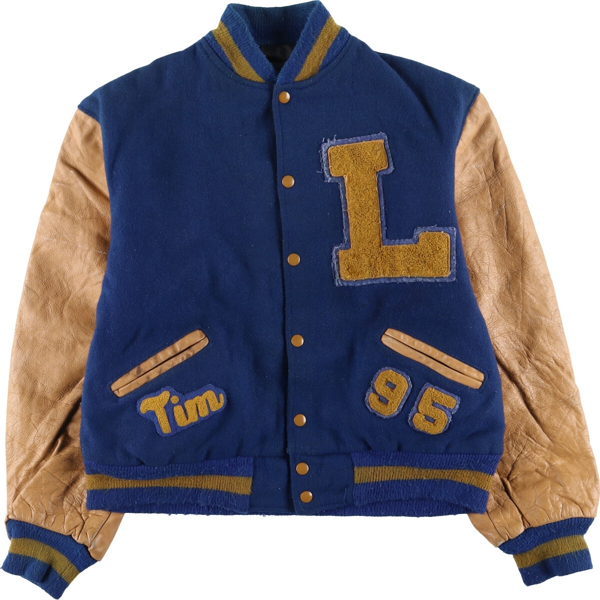 古着 90年代 TROPHY JACKETS 袖革ウールスタジャン アワードジャケット バーシティジャケット USA製 メンズL ヴィンテージ /evb004232