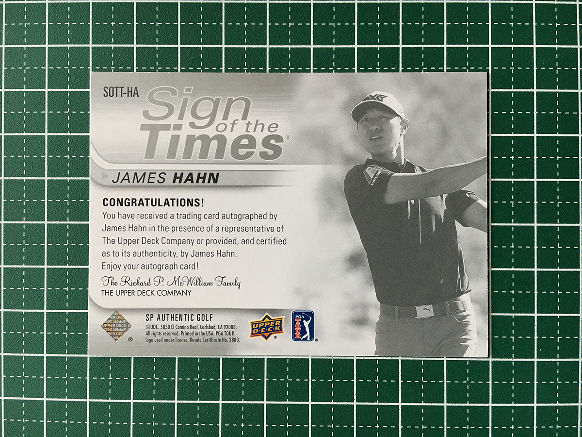 ★UPPER DECK 2021 SP AUTHENTIC GOLF #SOTT-HA JAMES HAHN 直筆サインカード「SIGN OF THE TIMES AUTOGRAPHS」★_画像2