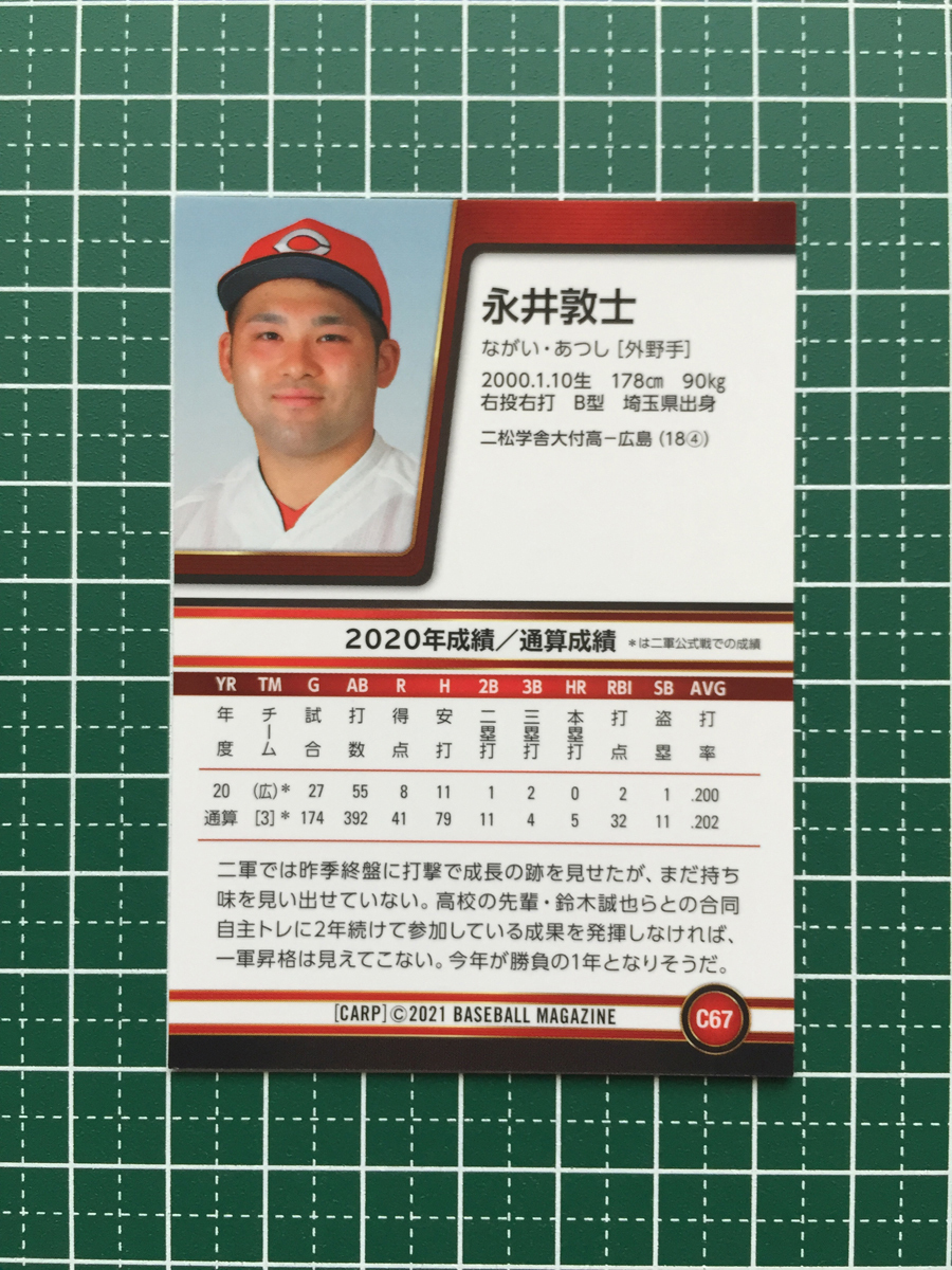 ★BBM 2021 プロ野球 ベースボールカード #C67 永井敦士［広島東洋カープ］レギュラーカード★_画像2