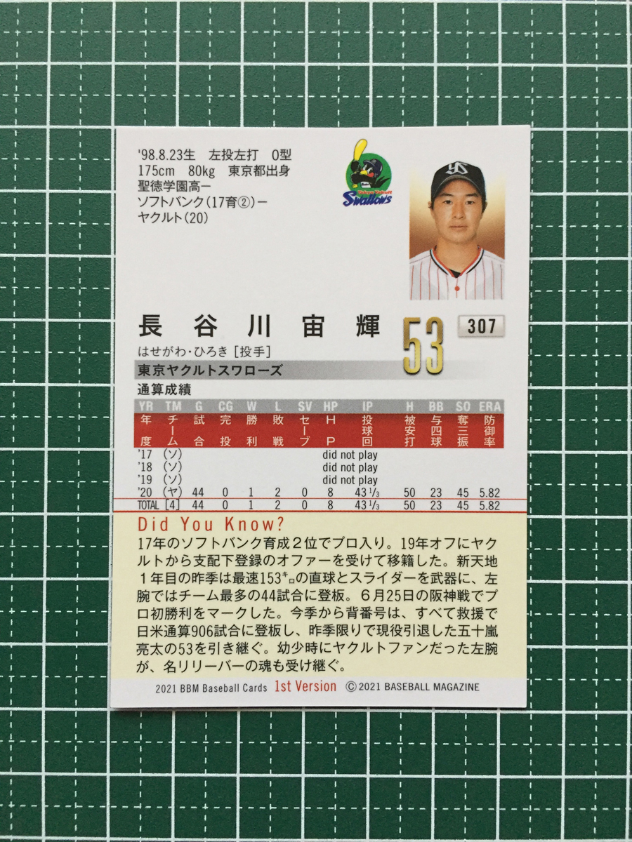 ★BBM 2021 プロ野球 1st バージョン #307 長谷川宙輝［東京ヤクルトスワローズ］レギュラーカード★の画像2