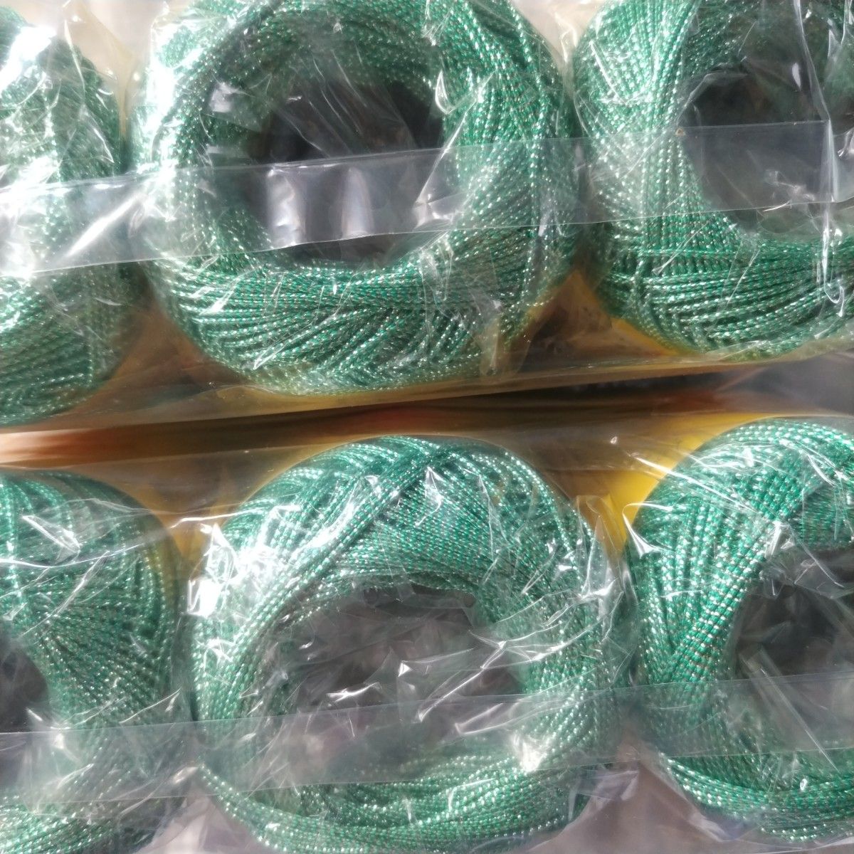 メタリックヤーン 緑 6玉 細  毛糸 編み物