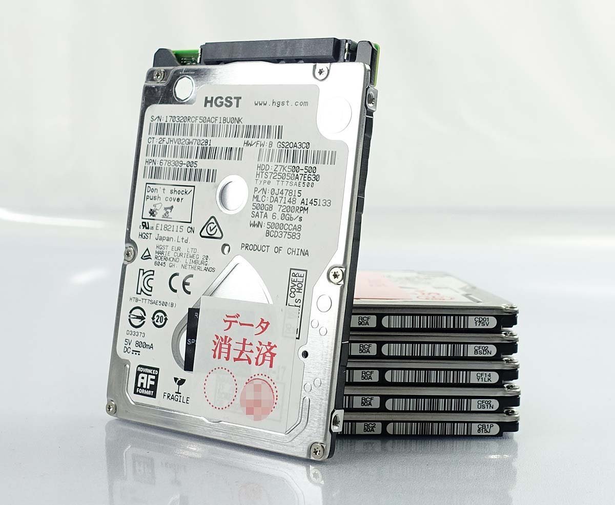 クリックポスト 6個セット HGST HTS725050A7E630 500GB HDD 2.5インチ/SATA/日立 ハードディスク S011007_画像1