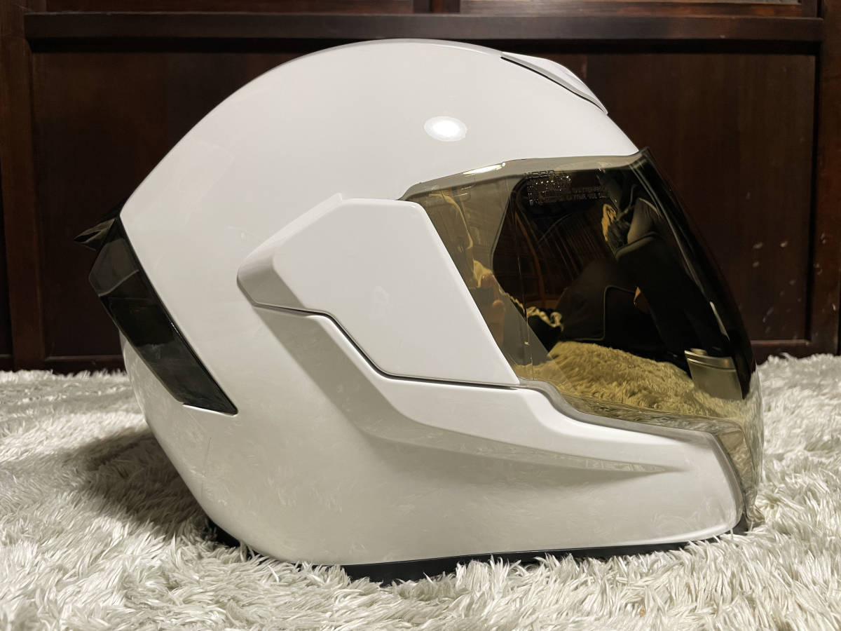 icon AIRFLITE GLOSS フルフェイスヘルメット 美品 ミラーシールド Lサイズ ホワイト アイコン バイク_画像4