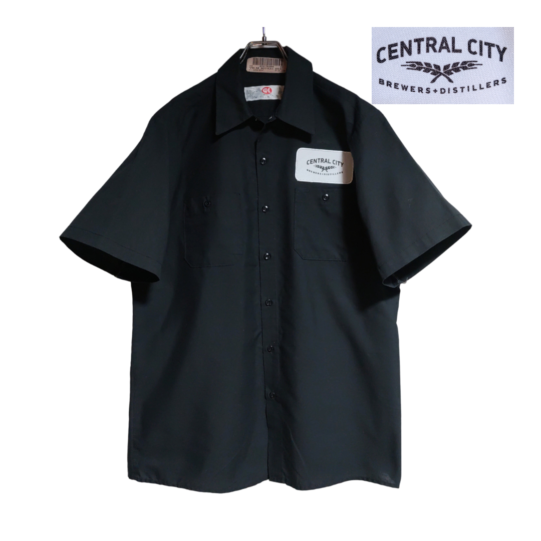 GK 半袖ワークシャツ size L ブラック ゆうパケットポスト可 胸 ワッペン CENTRAL CITY 古着 洗濯 プレス済 ｂ77_画像1