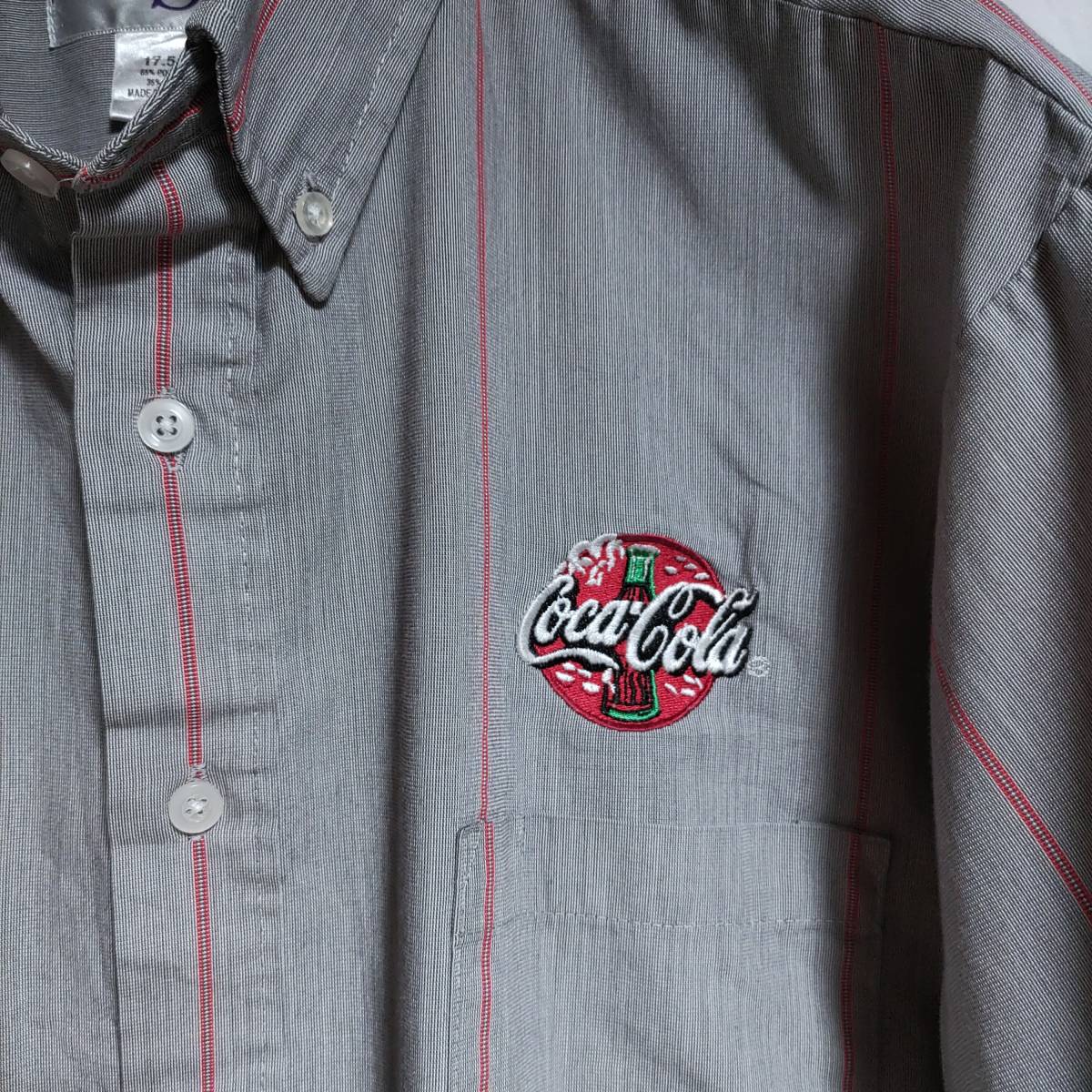 ParkStreet 半袖ワークシャツ size 17.5 オーバーサイズ グレー ゆうパケットポスト可 胸 背中 刺繍 Coca・Cola 古着 洗濯 プレス済 ｂ33_画像3