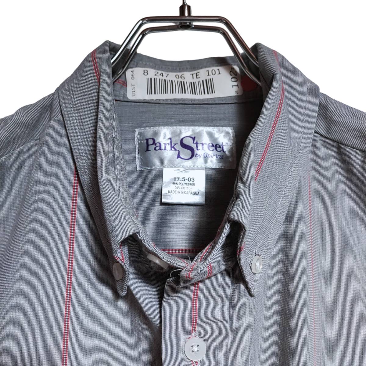 ParkStreet 半袖ワークシャツ size 17.5 オーバーサイズ グレー ゆうパケットポスト可 胸 背中 刺繍 Coca・Cola 古着 洗濯 プレス済 ｂ33_画像2