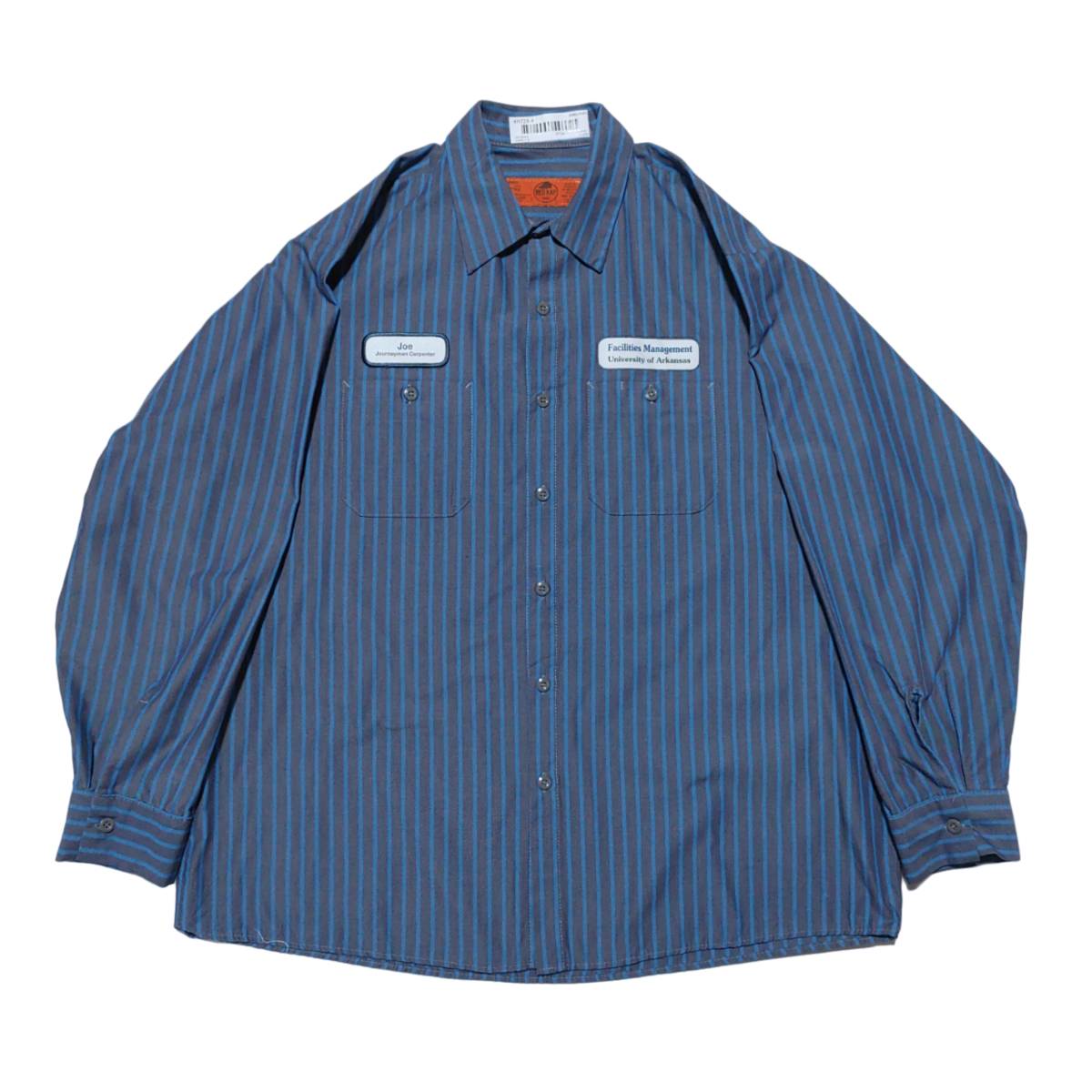 RED KAP 長袖ワークシャツ XL オーバーサイズ ブルー ストライプ ゆうパケットポスト可 胸 ワッペン Arkansas 古着 洗濯 プレス済 b35_画像6