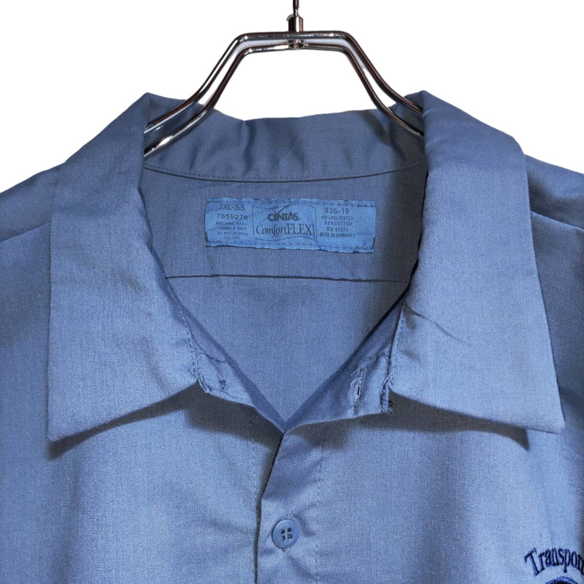 CiNTAS 半袖ワークシャツ size 3XL オーバーサイズ ブルー ゆうパケットポスト可 胸 刺繍 Purity 古着 洗濯 プレス済 ｂ99_画像2