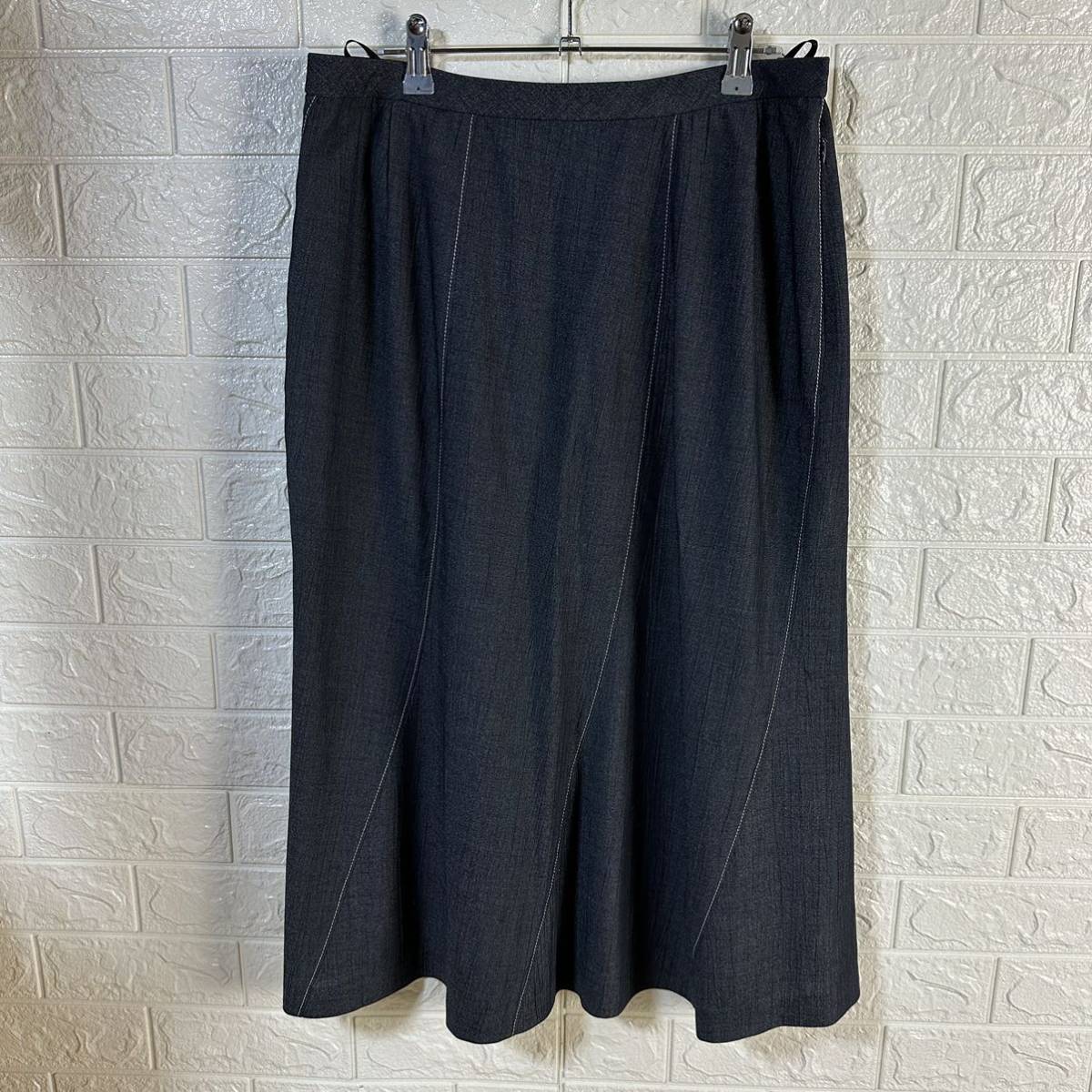 [ прекрасный товар ]Leilian Leilian рубашка с коротким рукавом жакет выставить юбка брюки темно-синий большой размер 17 номер юбка 15 номер look сделано в Японии 