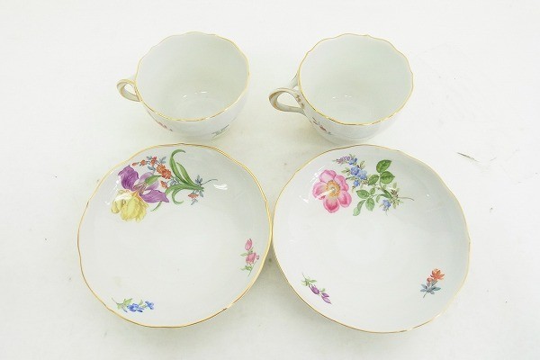 U077-J12-2592 Meissen マイセン ベーシックフラワー カップ＆ソーサー 2客 現状品⑧_画像4