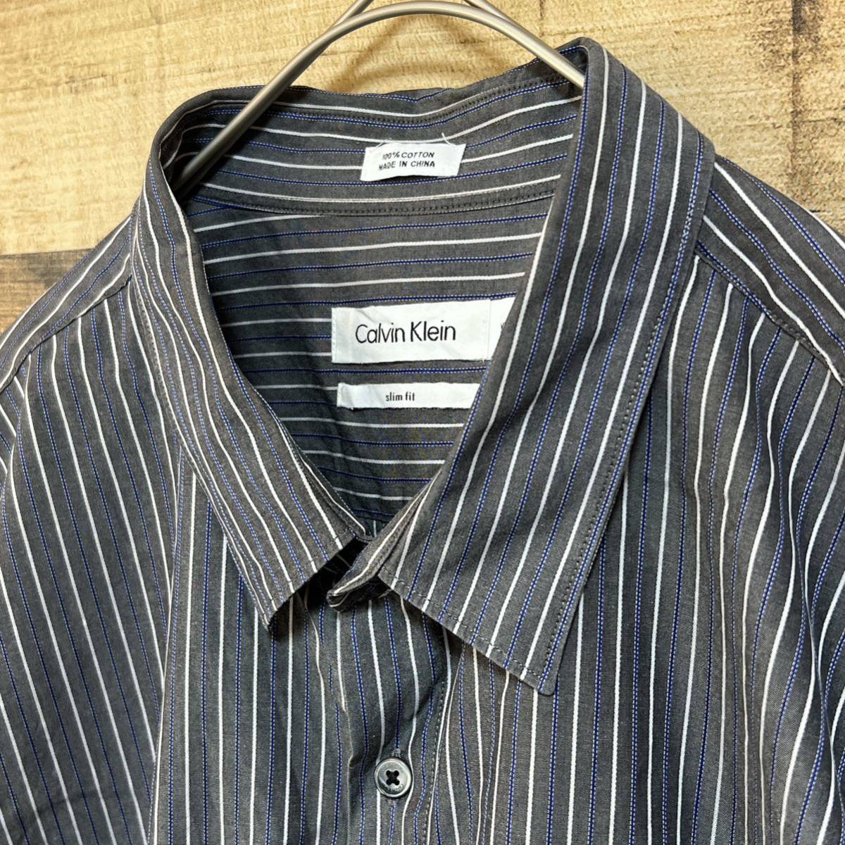 Calvin Klein カルバンクライン　半袖シャツ　ストライプシャツ スリムフィット　サイズXL_画像3