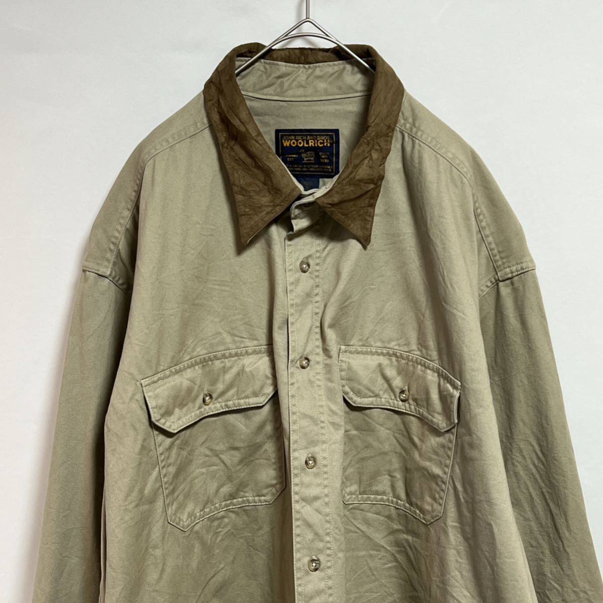 WOOLRICHウールリッチ 長袖シャツ ワークシャツ 無地 アウトドア コットンツイル ワンポイントロゴ ビッグサイズ3XL オーバーサイズ_画像1