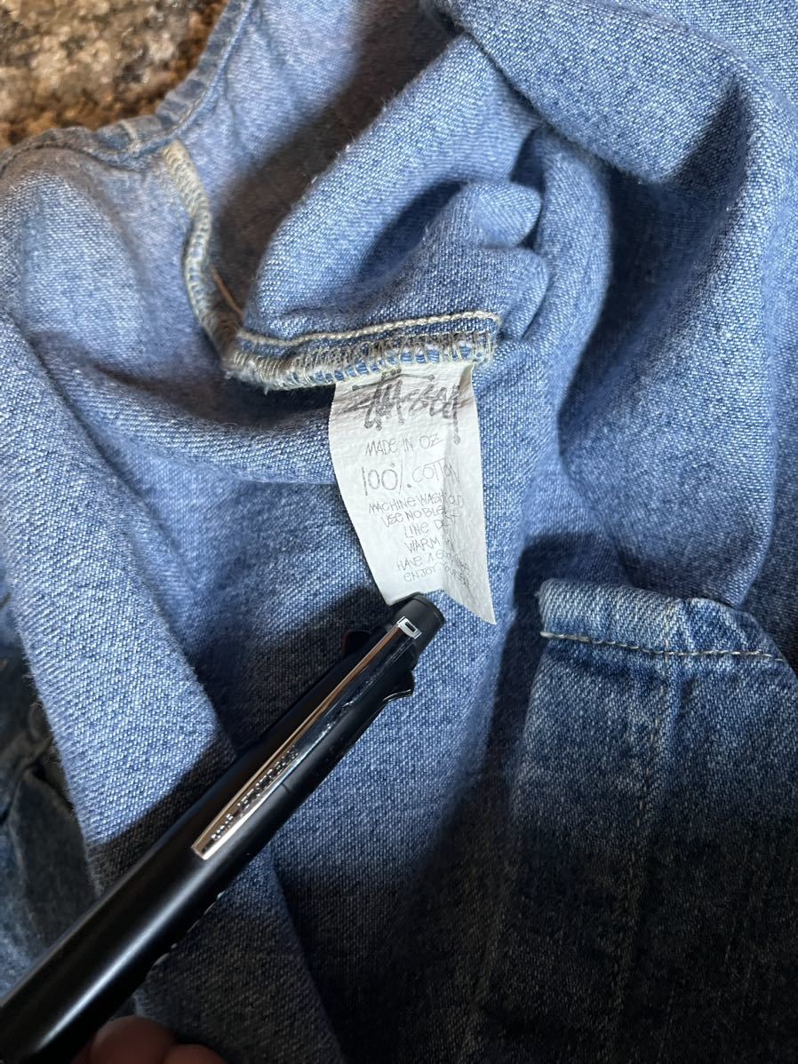 当時物 ビンテージ 希少 90's OLD Stussy デニムシャツ OZ製 白 当時物 ビンテージ 希少 90's OLD Stussy デニムシャツ OZ製 白
