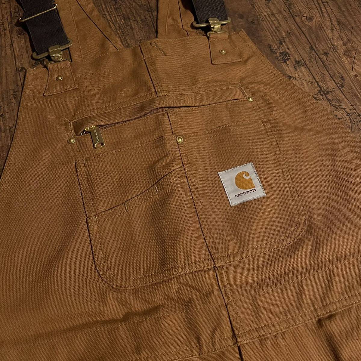  Carhartt Duck bib overall Brown double knee 34 × 30 102776 Work wear work clothes working clothes stylish men's Carhartt