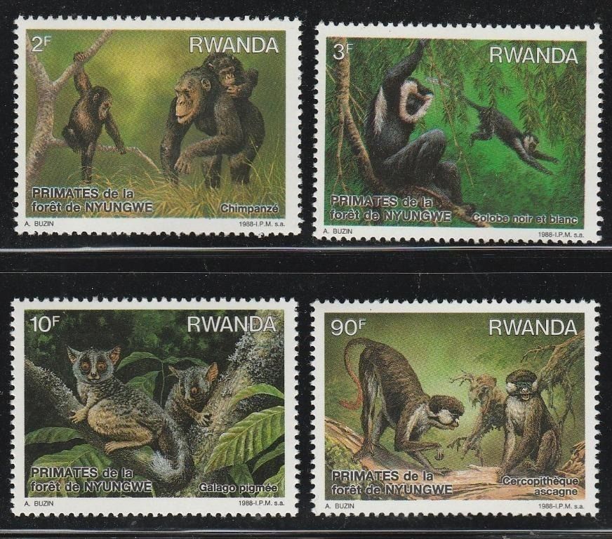 （ルワンダ）1988年猿4種完、スコット評価14.2ドル（海外より発送、説明欄参照）_画像1