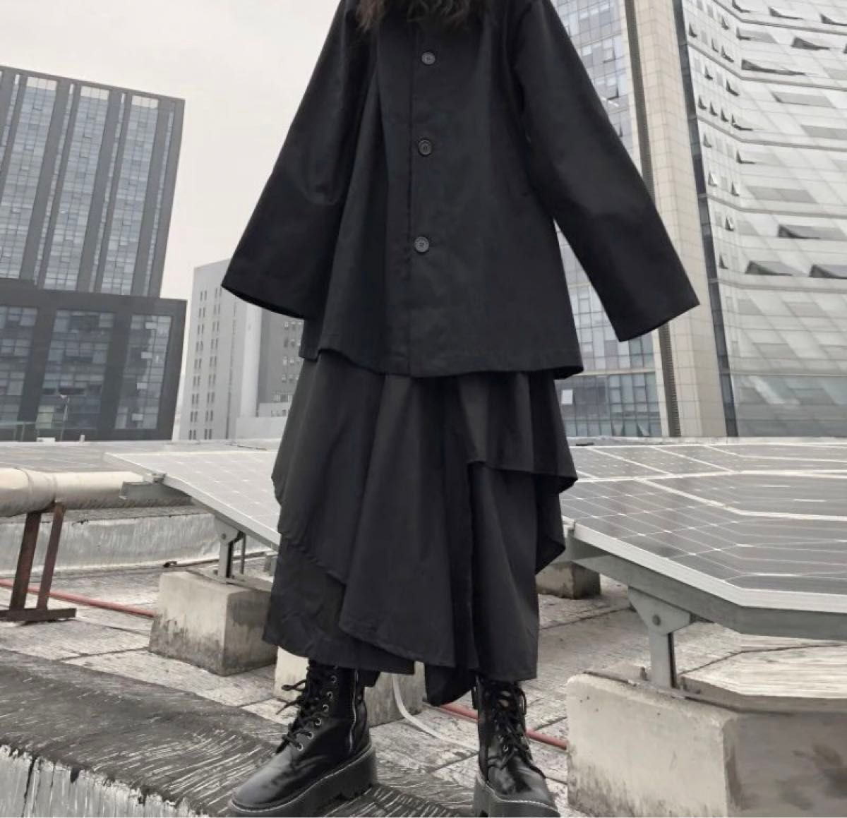大きいサイズ　重ね着風アシンメトリースカート+袴パンツ