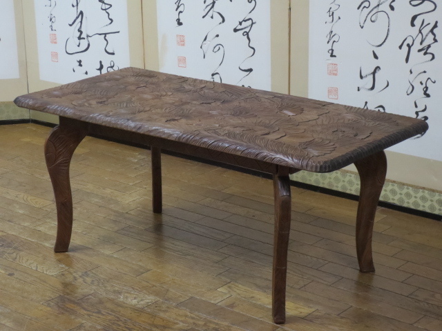 彫刻 在銘 机 飾り台 テーブル アンティーク - 座卓・ちゃぶ台