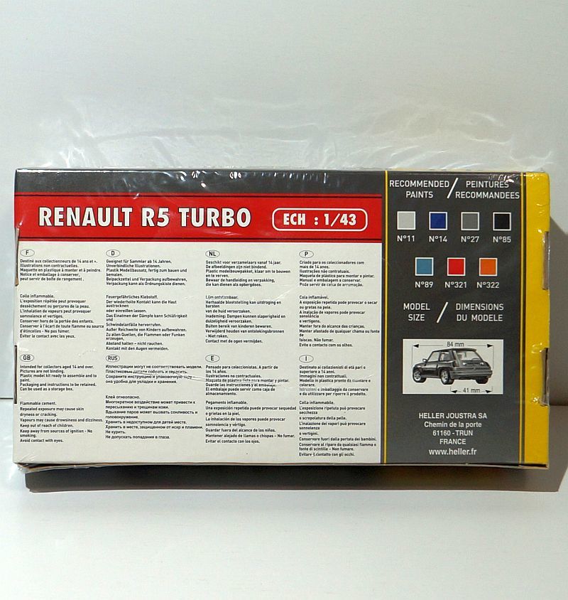  unopened Heller 1/43 RENAULT R5 TURBO 80150e rail Renault thank turbo sport car France car passenger vehicle plastic model 