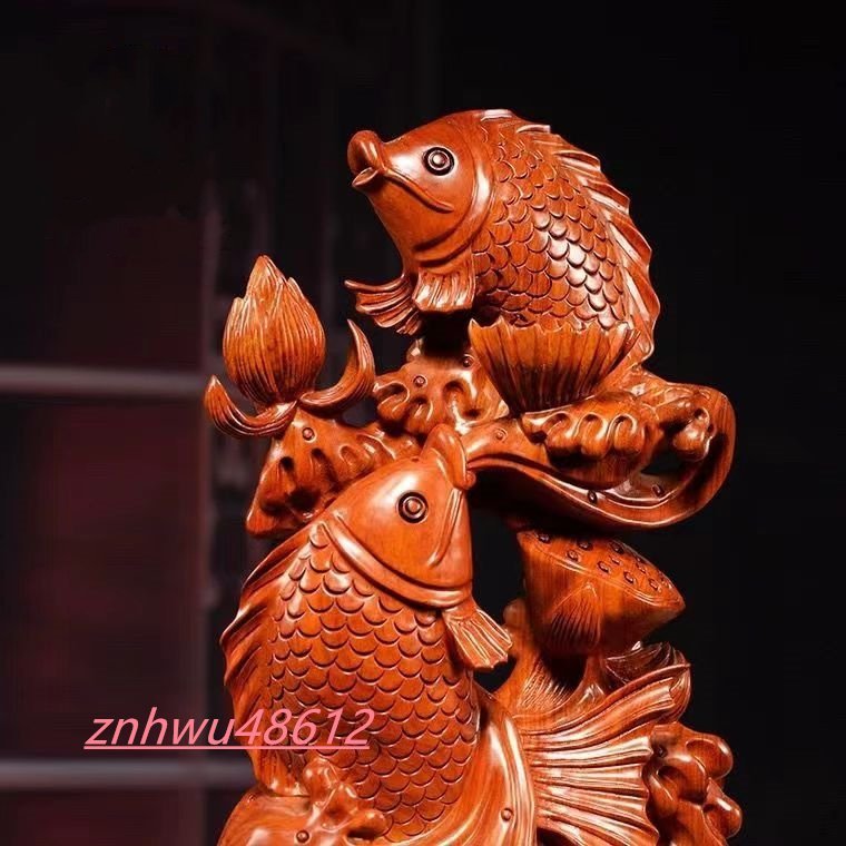 花梨木彫り魚置物招財鯉彫刻毎年魚工芸品店移転プレゼント_画像5