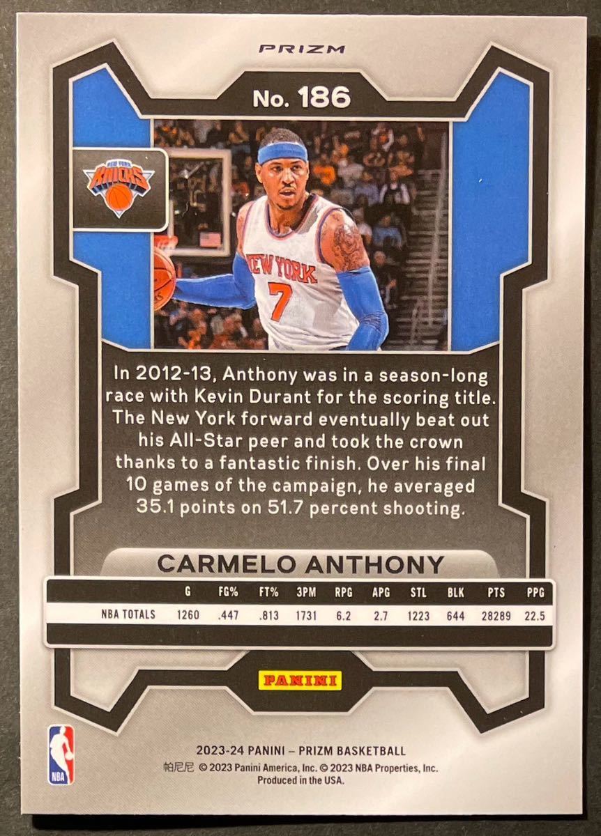 Carmelo Anthony 2023-24 Prizm Ice Prizm SP Parallel 最新版 Knicks ニックス Panini NBA_画像2