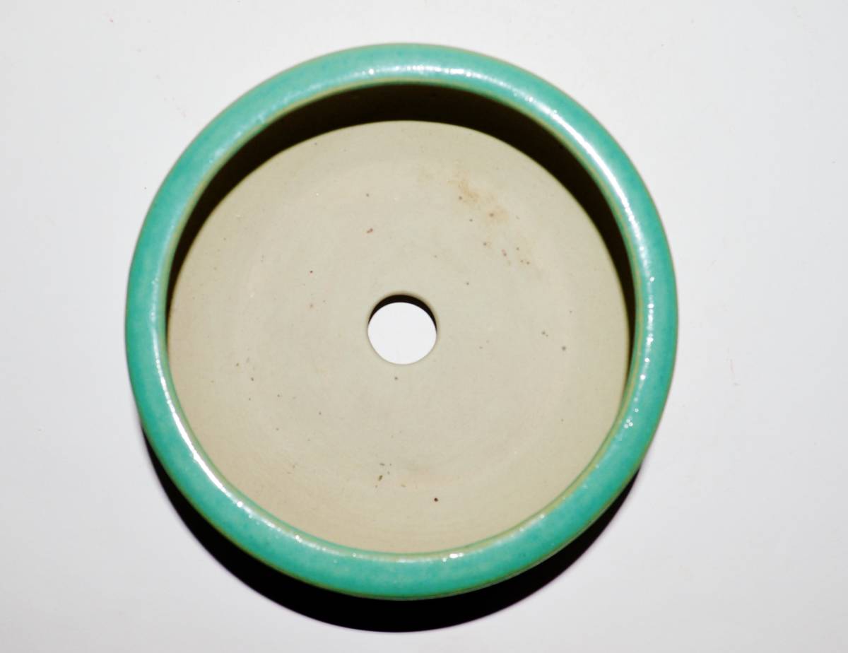 希少・約40～5０年前後の古い「陶翠」　製作中止盆器　織部釉　袋丸形の鉢_画像3