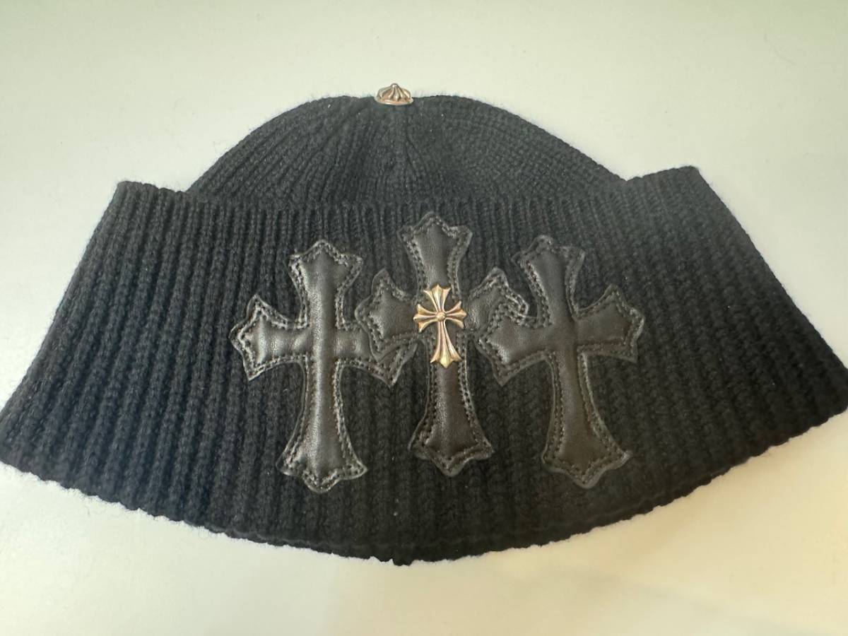 クロムハーツ Chrome Hearts 自身購入品 美品 ニットBEANIE BAIT & TACKLE セメタリー クロスパッチ ビーニーニットキャップ ブラック_画像1