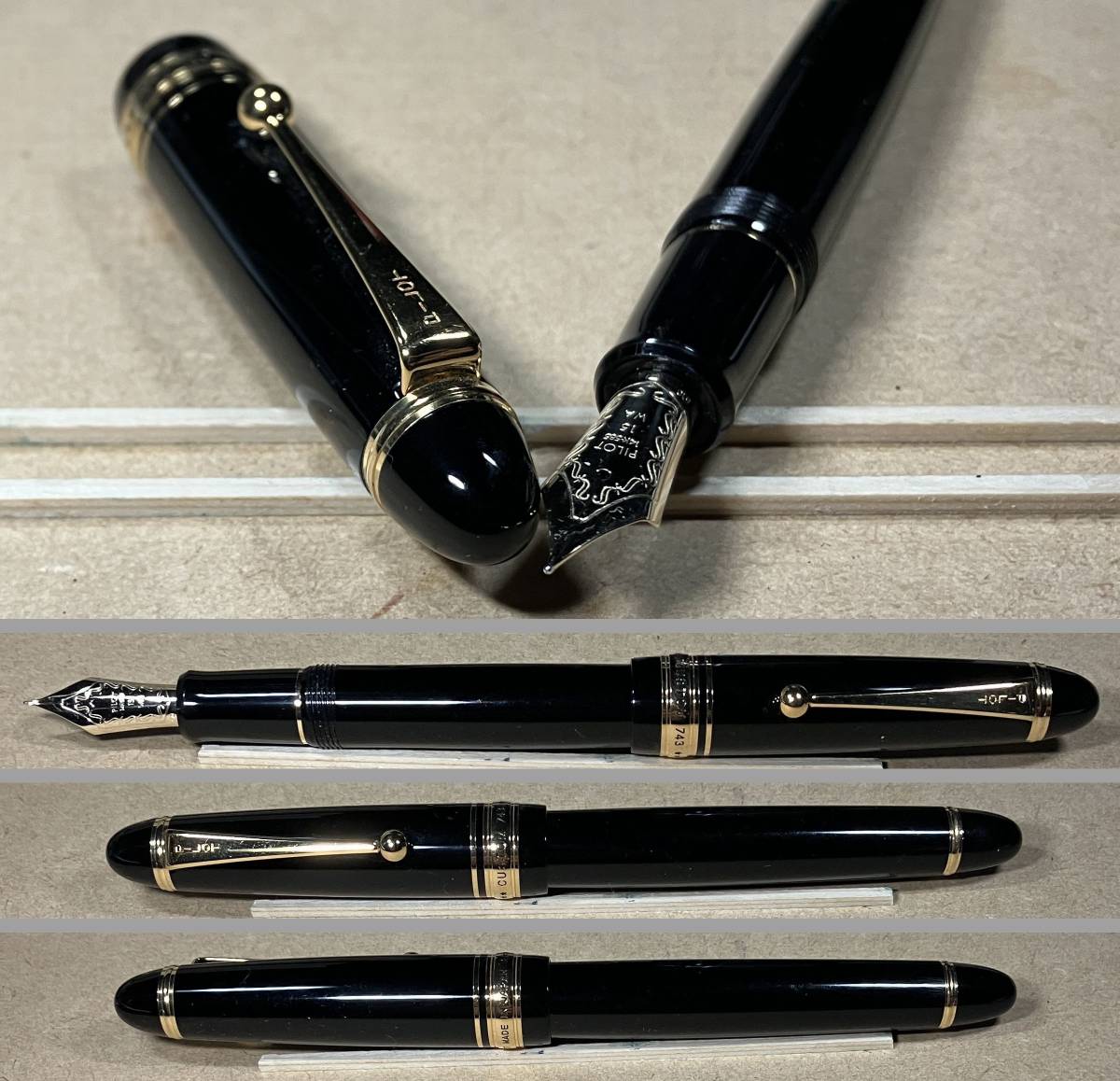 万年筆 PILOT CUSTOM 743 パイロット・カスタム743 WA(ウェーバリー) 黒・金 14K-585(14金) 15号ニブ 美品・書き味非常に良好_画像1