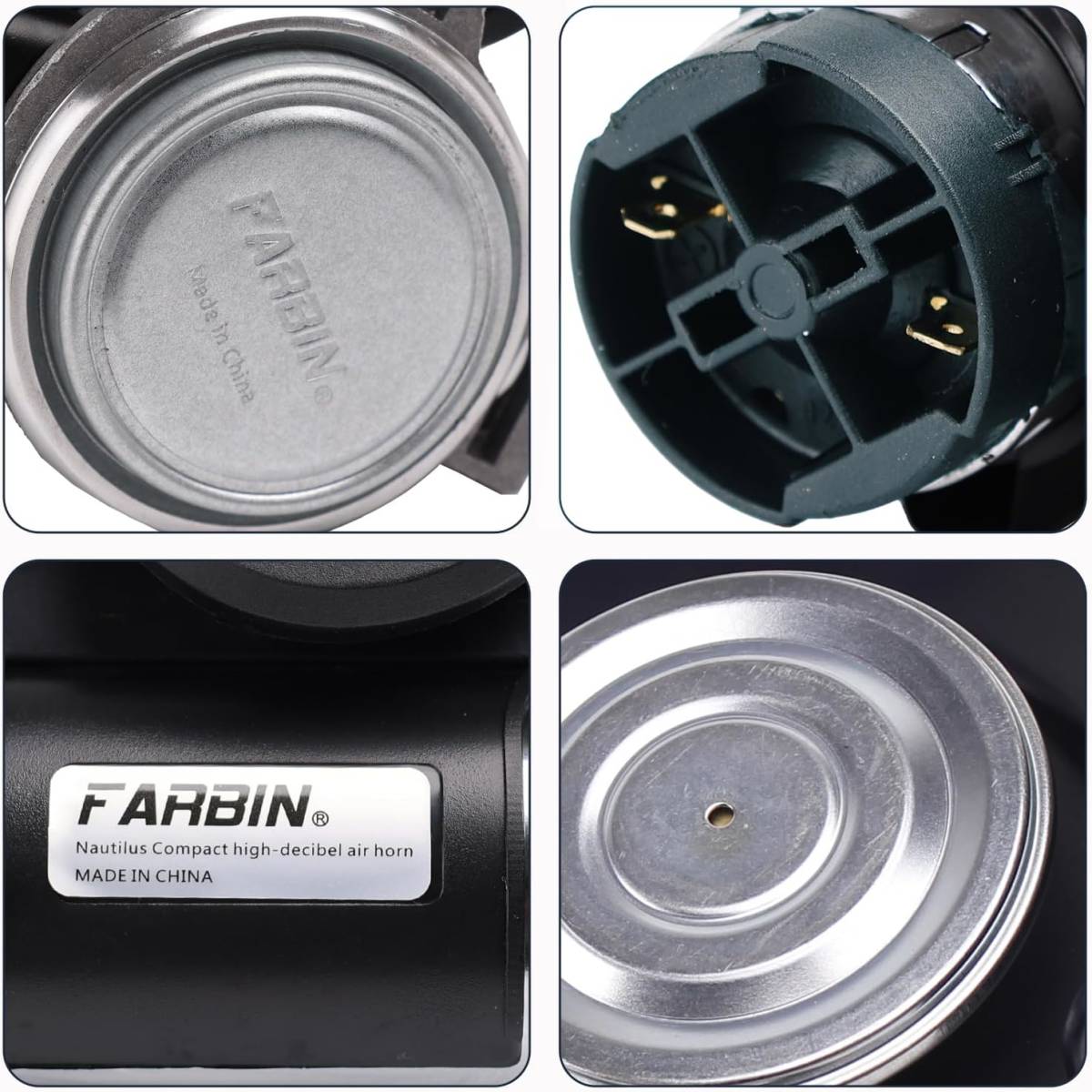 ブラック空気ホーン 24V FARBIN 24Vコンパクト エアホーン スーパー大声で 電動エアホーン リレーとハーネスを含む 防_画像3