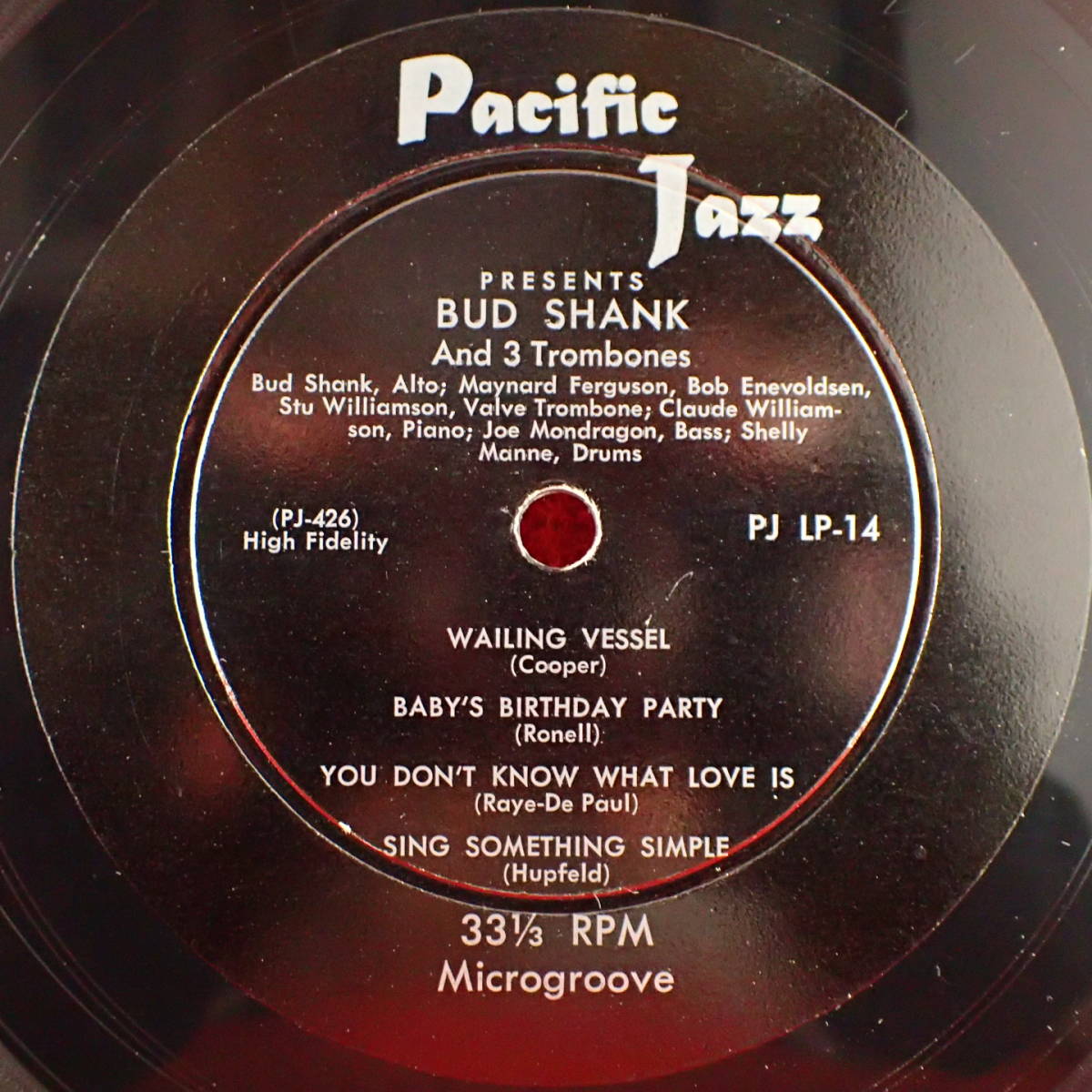 家宝級レア★10インチ★奇跡の美品★US完オリ PACIFIC JAZZ FLAT 溝】★BUD SHANK and Three Trombones★William Claxton_画像4