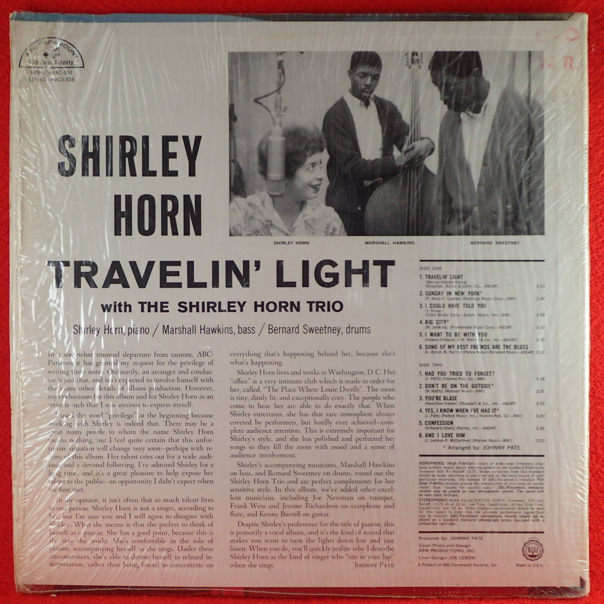 送料無料★神洗浄【家宝級レア★奇跡の美シュリンク美品★US完オリ★ABC-PARAMOUNT】★SHIRLEY HORN / Travelin' Light★歌唱+ピアノトリオ_画像2