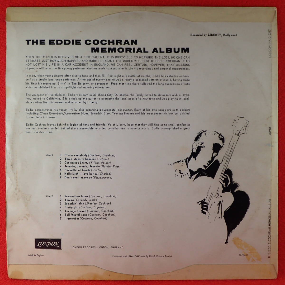 送料無料★神洗浄【家宝級レア★本物初回LONDON盤+美盤+マト1★UKオリジナル★MONO】★EDDIE COCHRAN/MEMORIAL ALBUM★21歳急死伝説シンガ-_画像2