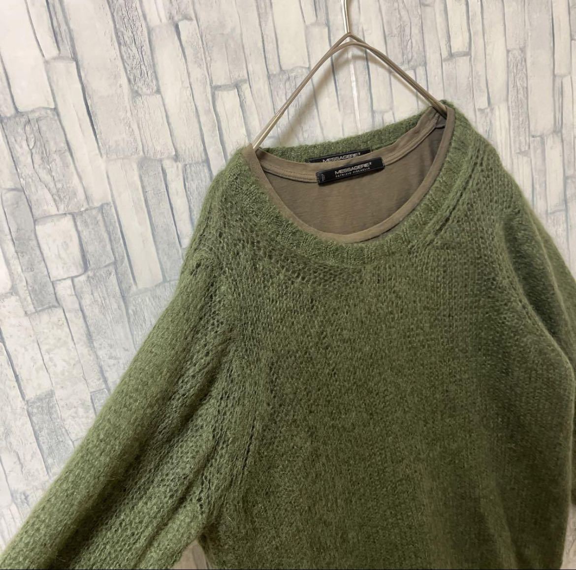 MESSAGERIE メッサジェリエ 長袖 mohair Knit モヘアニット セーター サイズM グリーン Uネック イタリア製 送料無料の出品_画像4