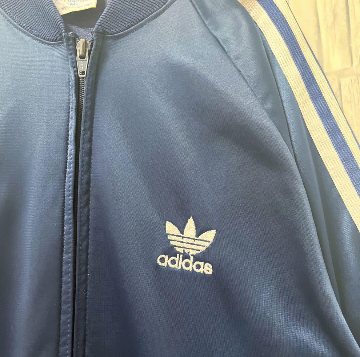 adidas オールド アディダス ジャージ 上 トラックジャケット ATP KEYROLAN 80s 80年代 M ネイビー トレフォイル 刺繍ロゴ 3ライン USA製