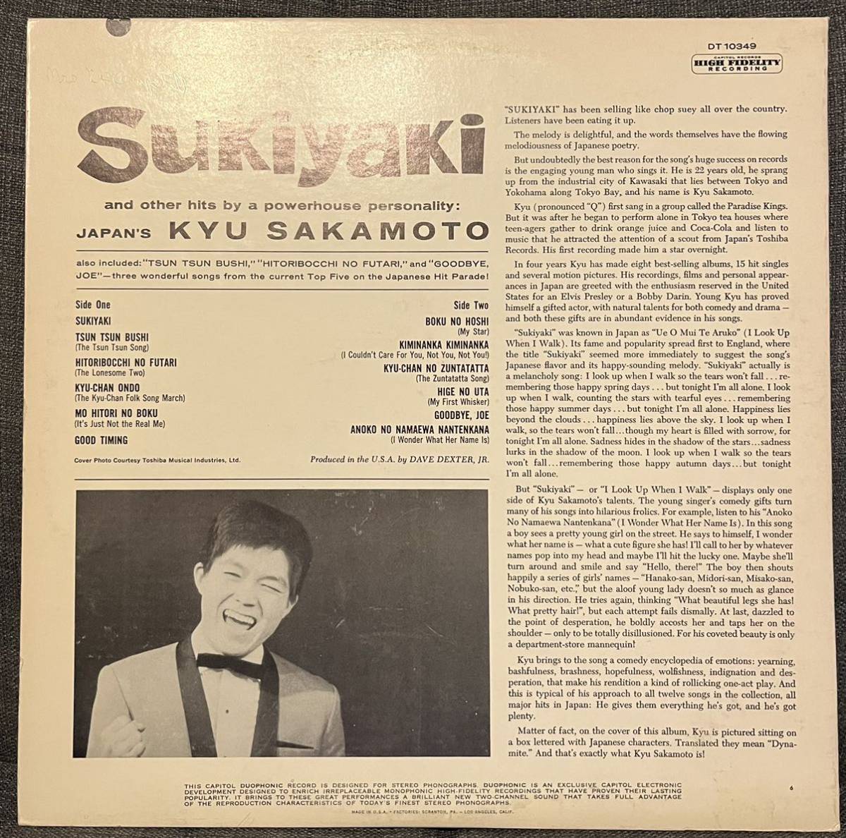 坂本九『Sukiyaki And Other Japanese Hits』1963年US盤レコード　DT10349 _画像2