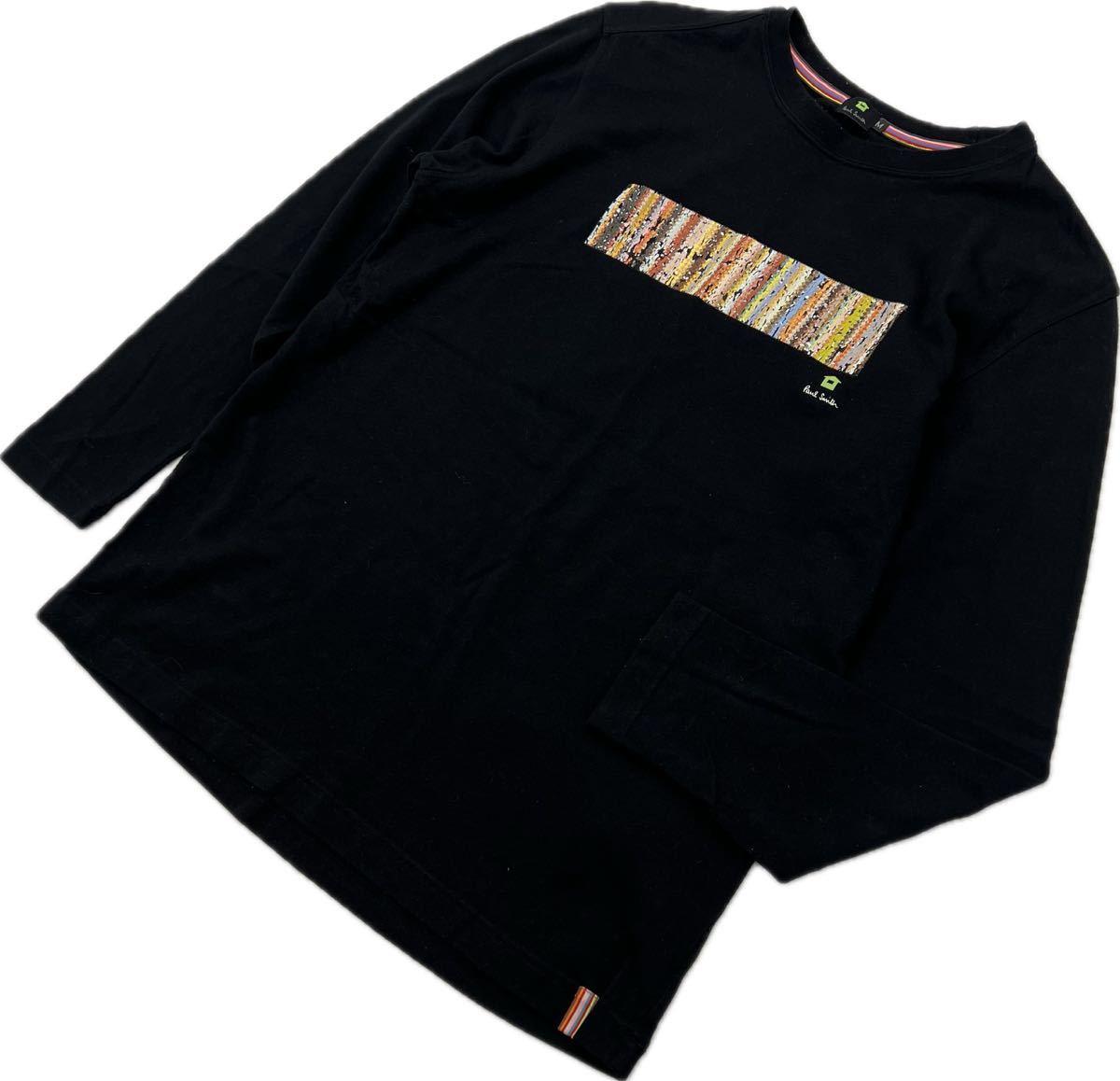 Paul Smith ☆ ブランドカラー ボックス プリント ロンT 長袖 Tシャツ ブラック M おしゃれ 大人カジュアル モード ポールスミス■S2838_画像1