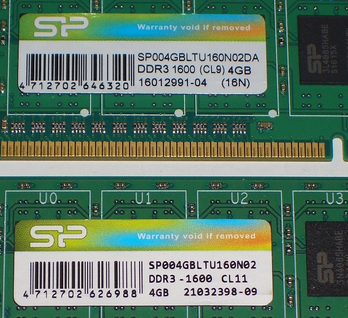 ◆SILICON POWER製 PC3-12800 (DDR3-1600) 8GB (4GB×2枚) 完動品 即決！★送料120円！_画像2