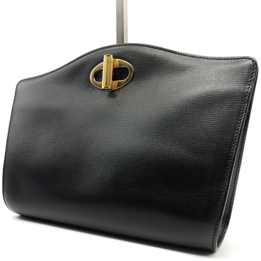 【美品】dunhill ダンヒル クラッチバッグ セカンドバッグ 手持ち鞄 オールレザー ターンロック ゴールド金具 ビジネス メンズ 黒 ブラック