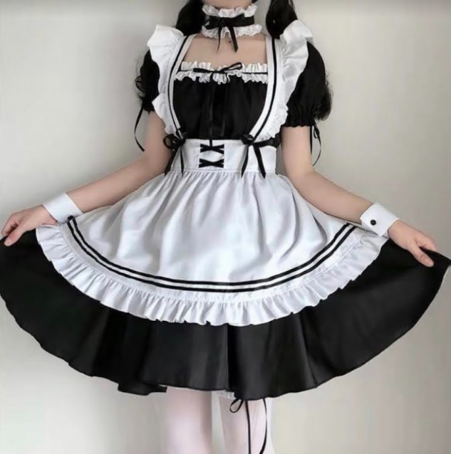 フルセット XL メイド服 コスプレ ゴスロリ ハロウィン ロリ フリフリ フリル エロ可愛い ニーハイソックス コスチューム