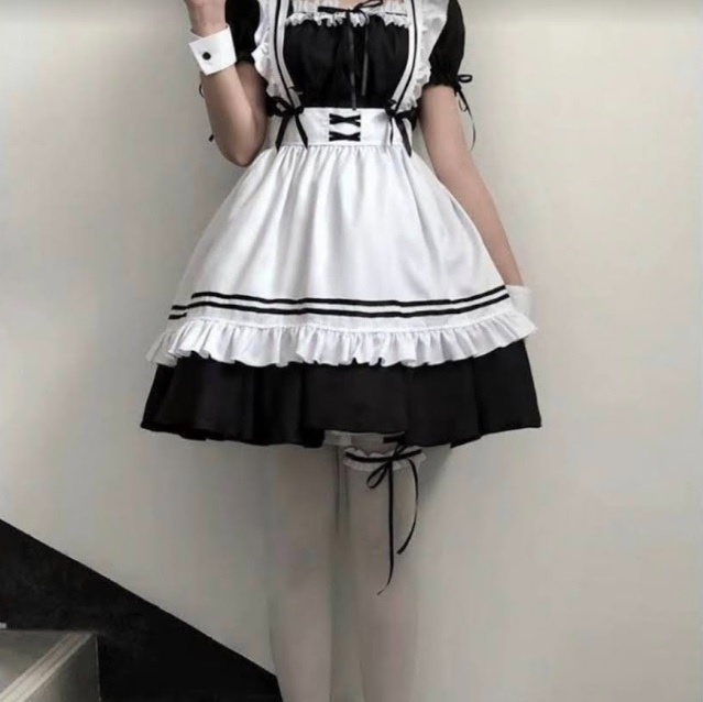 フルセット XL メイド服 コスプレ ゴスロリ ハロウィン ロリ フリフリ フリル エロ可愛い ニーハイソックス コスチューム