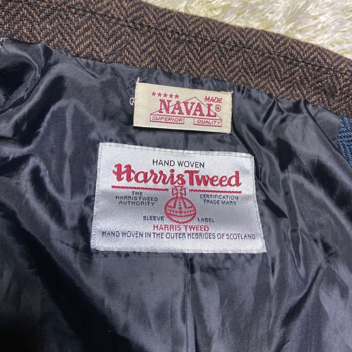 ◎極希少 美品 Harris Tweed ハリスツイード NAVAL クレイジーパターン ヘリンボーン テーラードジャケット M ウール パッチワーク 濃い_画像7