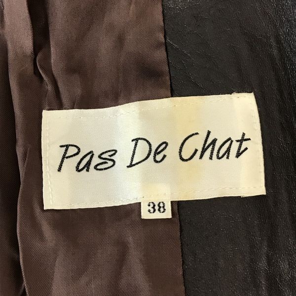 Pas De Chat★羊革/ラムスキン/ノーカラーレザーコート/ジャケット【38/レディースM/茶/brown】本革/Coat/Jacket/Jumper◆pBH464_画像6