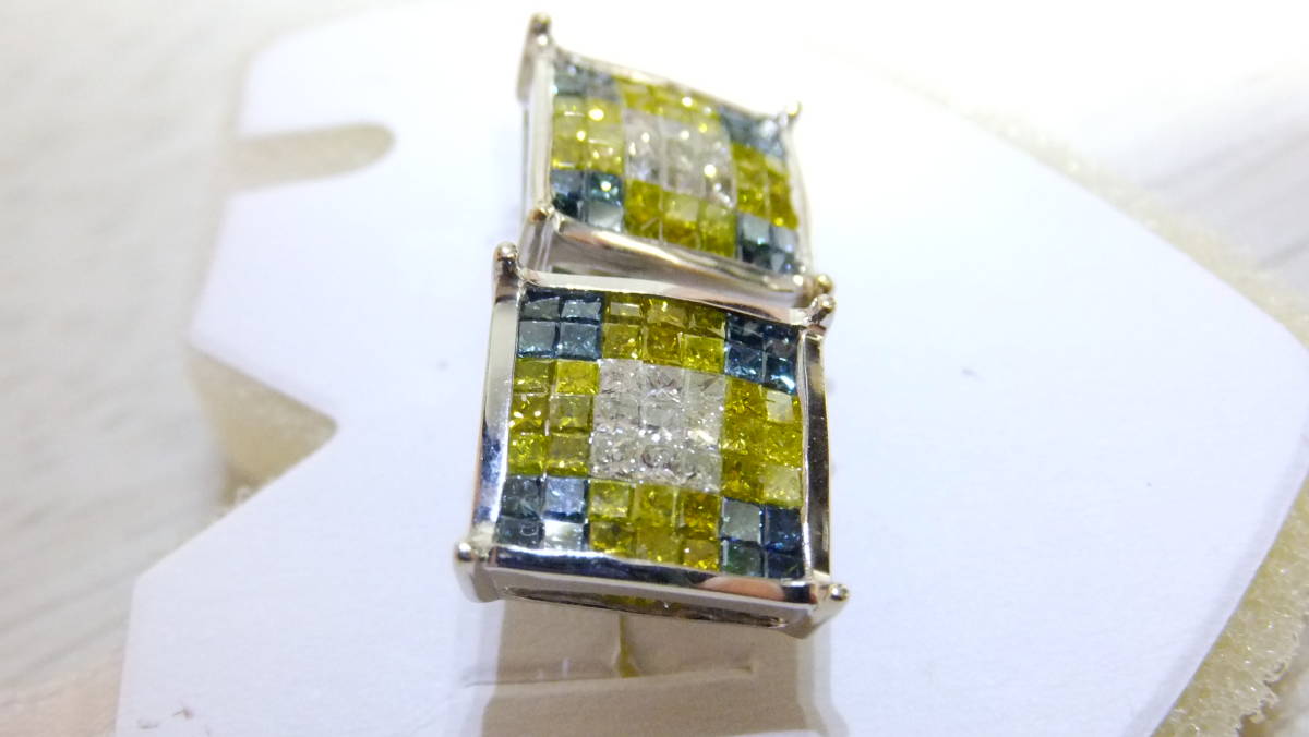 K14kt 585 14 золотой винт тип серьги многоцветный бриллиант Canary Blue Clear
