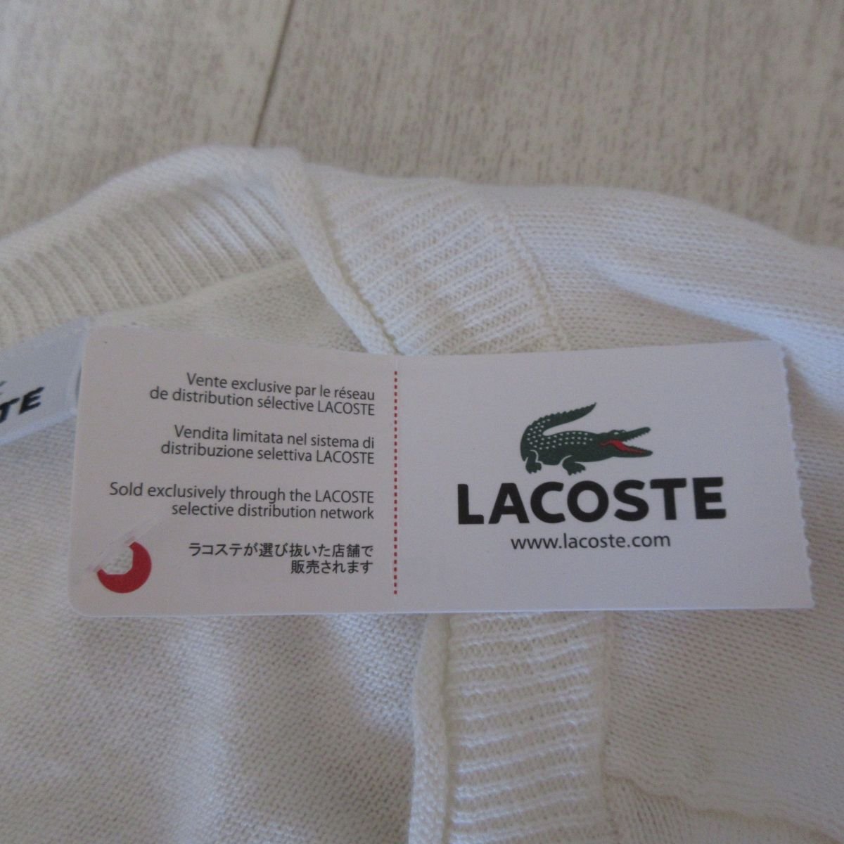 新品 未使用 LACOSTE ラコステ リネンブレンド ロゴ刺繍 長袖 ニットカーディガン AH9801 3 ホワイト_画像5