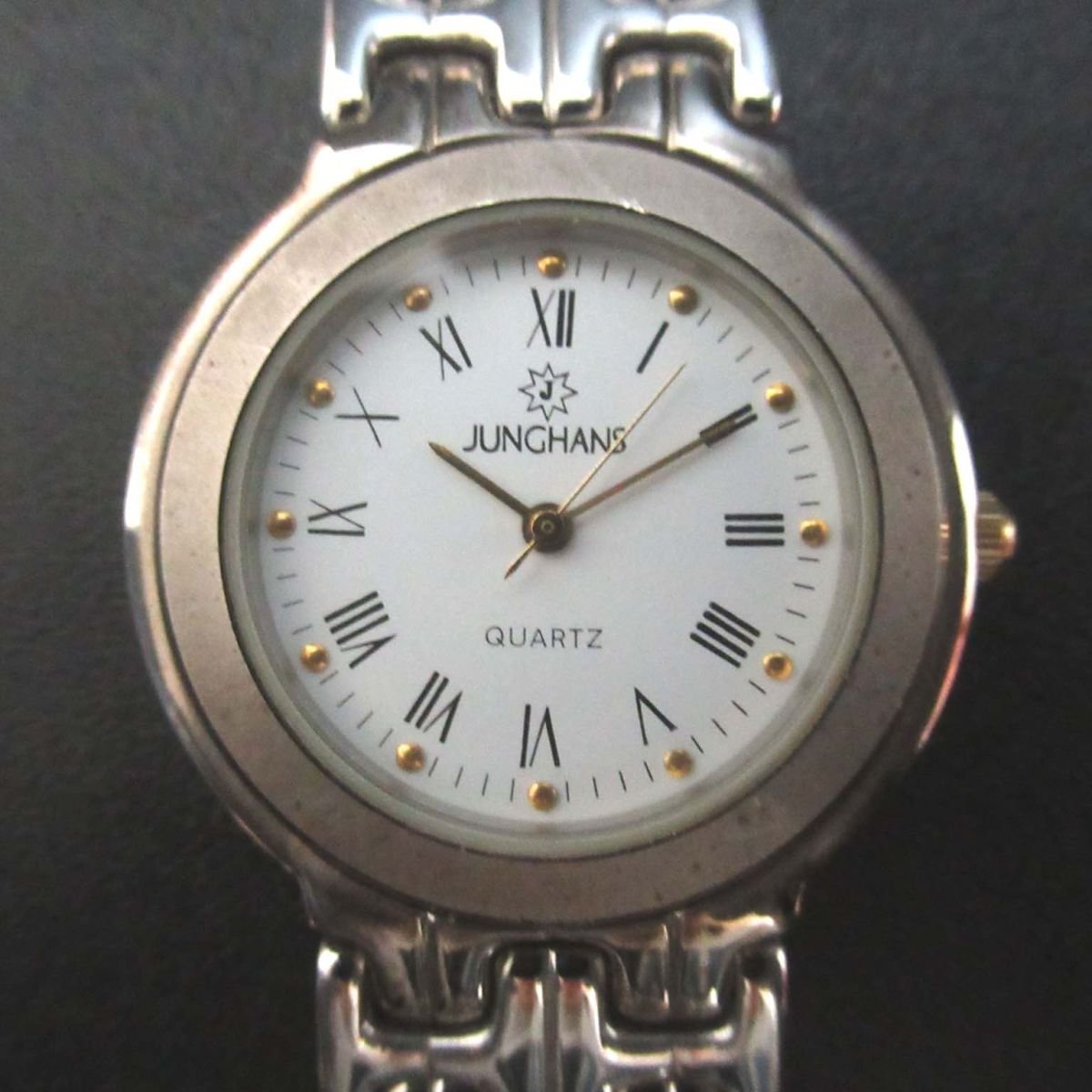ジャンク品 JUNGHANS ユンハンス クォーツ 3針式 メンズウォッチ 腕時計 ホワイト文字盤