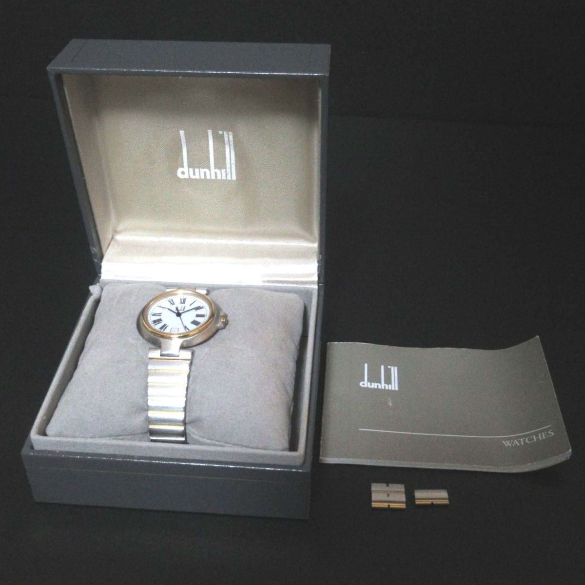 ジャンク品 dunhill ダンヒル ミレニアム クォーツ 3針式+デイト ボーイズウォッチ 腕時計 ホワイト文字盤の画像8