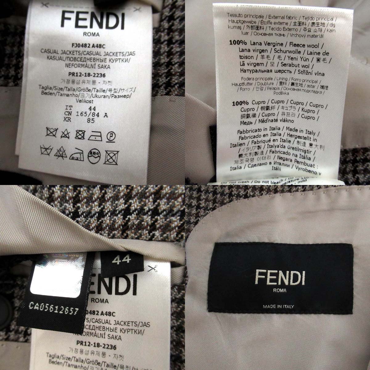  beautiful goods FENDI Fendi 2018 year of model check pattern velcro front ratio wing single tailored jacket 44 size gray series 