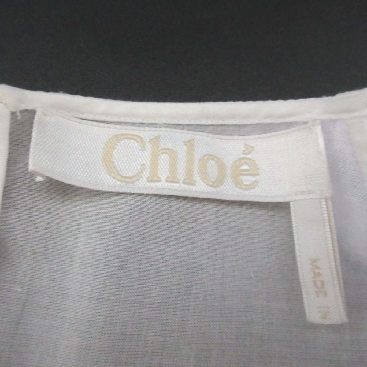 クリーニング済 美品 Chloe クロエ パンチングレース ギャザー プルオーバー コンシャススリーブ ブラウス シャツ 36サイズ ホワイト_画像6