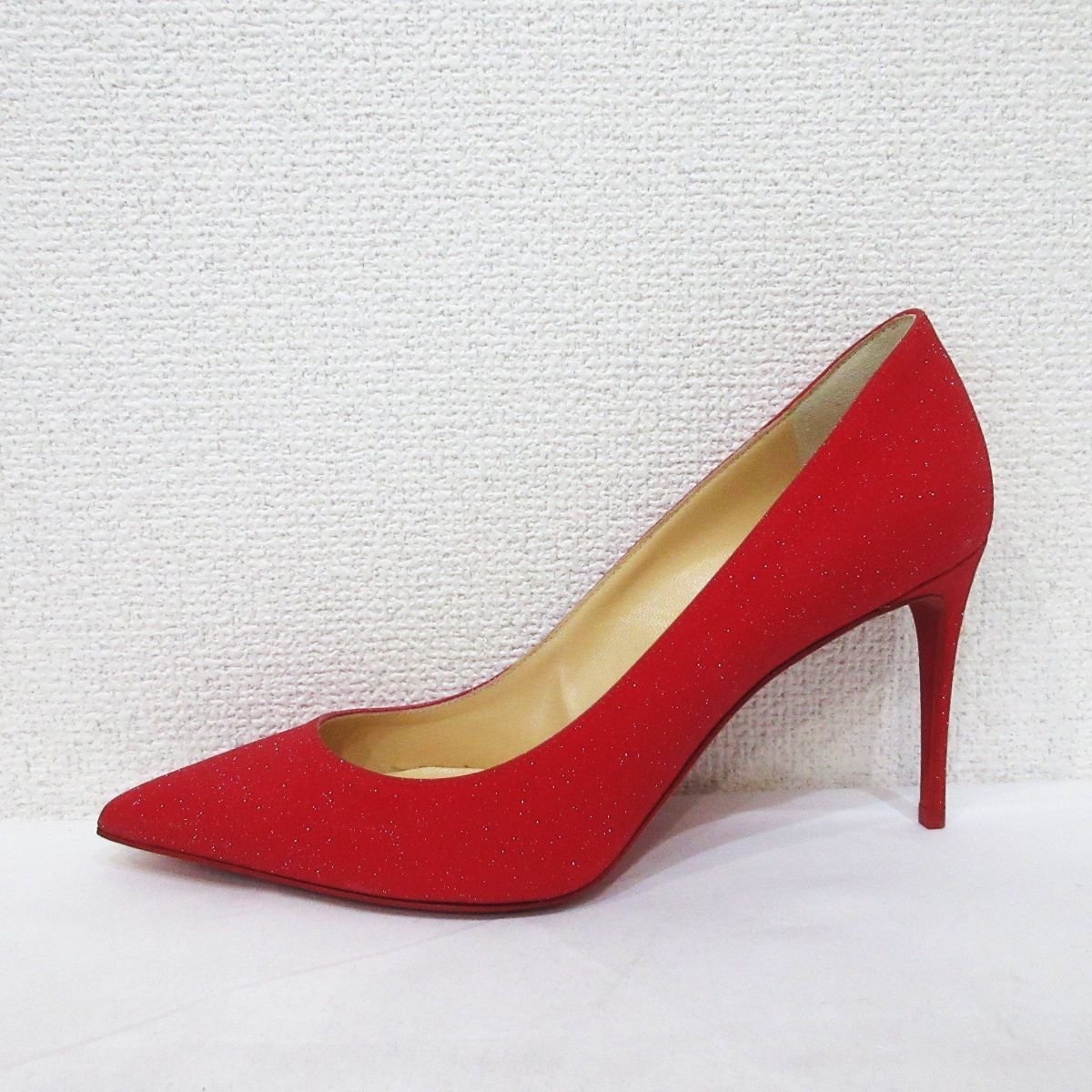 未使用 Christian Louboutin クリスチャンルブタン ラメ ポインテッドトゥ ピンヒール パンプス サイズ37 約24cm レッド_画像3